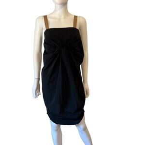 ZERO + MARIA CORNEJO Designer Black Gathered Draped Dress Ribbon Straps, US 4